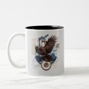 Caneca De Café Em Dois Tons Misteriosa Colagem de Raven - Vintage e Futurístic