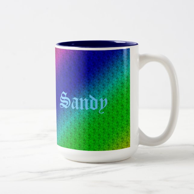 Caneca De Café Em Dois Tons Mistura Diagonal de Gradação do Arco Verde Azul Fl (Direita)