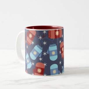 Caneca De Café Em Dois Tons Mittens e Estrelas de inverno Padrão Azul