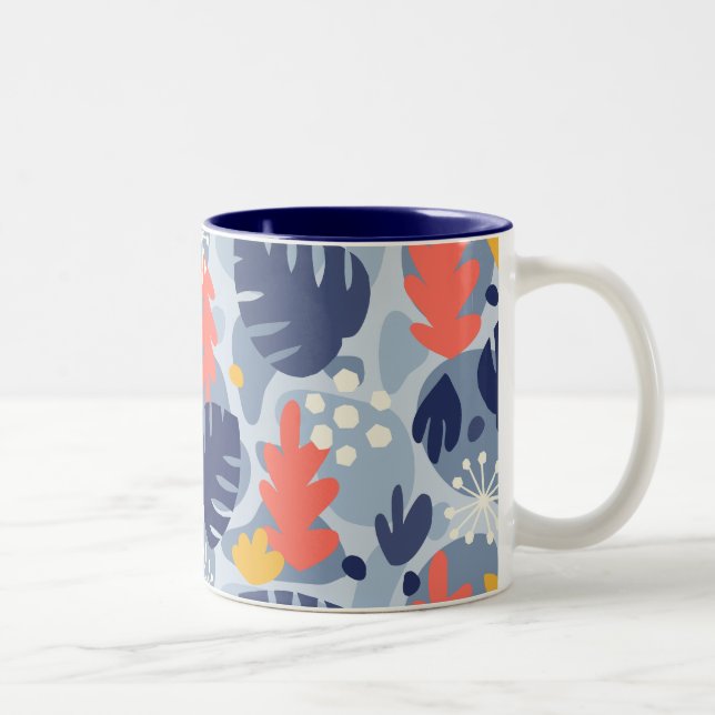 Caneca De Café Em Dois Tons Mod Monstera Leaf Abstrato havaiano Tropical - Azu (Direita)