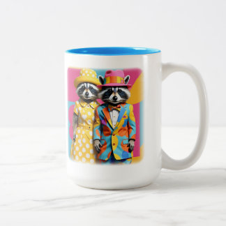 Caneca De Café Em Dois Tons Mod raccoons coloridos de 1960