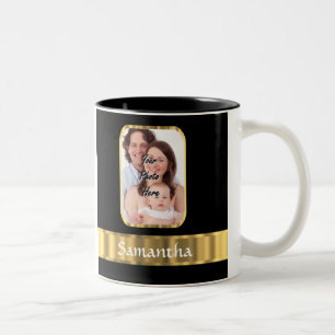 Caneca De Café Em Dois Tons Modelo de foto em preto e ouro