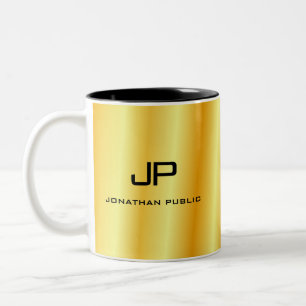 Caneca De Café Em Dois Tons Modelo de Monograma Dourado Elegante Personalizado