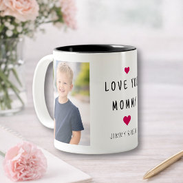 Caneca De Café Em Dois Tons  Modern 2 Photo Collage Love You Mommy 