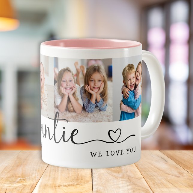 Caneca De Café Em Dois Tons Modern Auntie We Love You 4 Photo Collage  (Criador carregado)
