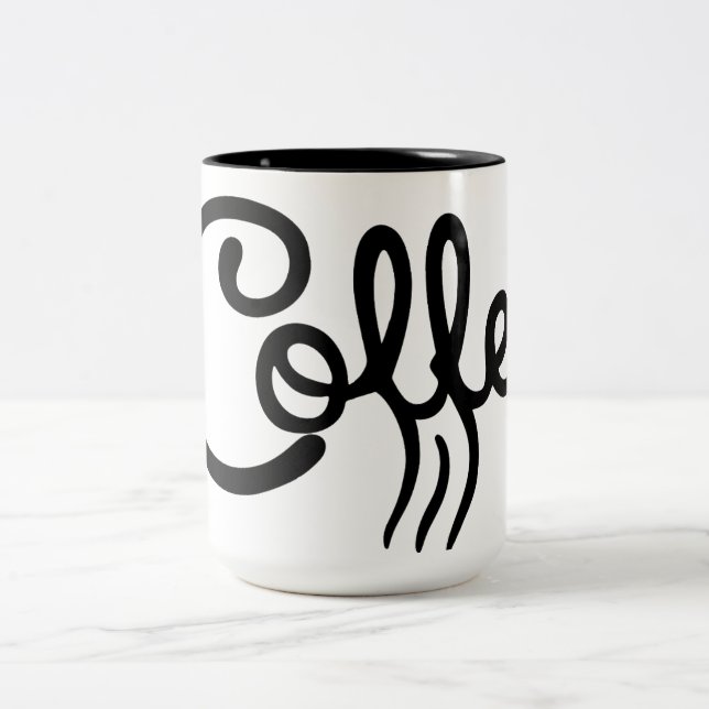 Caneca De Café Em Dois Tons Modern Black & White Coffee Script Mug - Premium  (Centro)