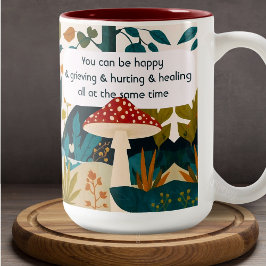 Caneca De Café Em Dois Tons Modern Boho Folk Art Nature Collage Mushroom Mug