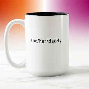 Caneca De Café Em Dois Tons Modern Minimal Lesbiana Pronomes de Papai