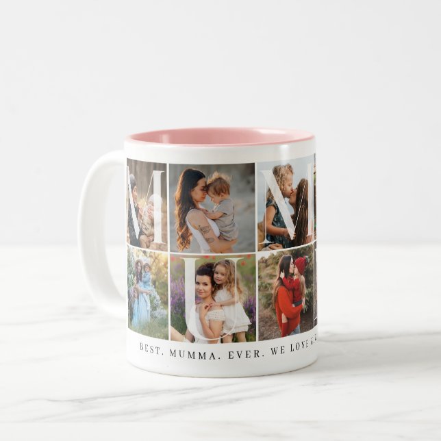Caneca De Café Em Dois Tons Modern Mumma Collage, 10 Photo Grid, Presente para (Frente Esquerda)
