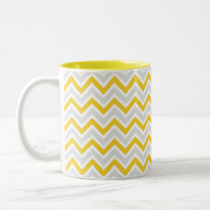 Caneca De Café Em Dois Tons Moderno amarelo & cinzento do teste padrão de