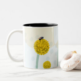 Caneca De Café Em Dois Tons Moderno Botânico Abstrato Amarelo Billy Button