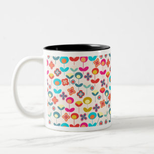 Caneca De Café Em Dois Tons Moderno do Século Médio Padrão de flores dos anos