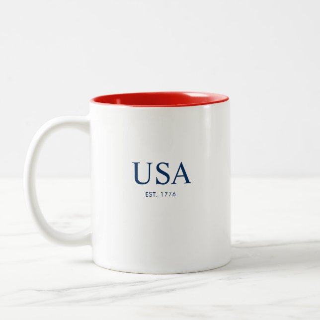 Caneca De Café Em Dois Tons Moderno EUA Estabelecido em 1776 Presente Vermelho (Esquerda)