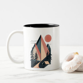 Caneca De Café Em Dois Tons Moderno Minimalista Geométrico Acampamento na Mont