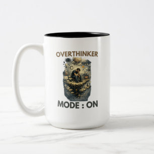 Caneca De Café Em Dois Tons Modo Pensador Excessivo Ligado Engraçado Estresse 