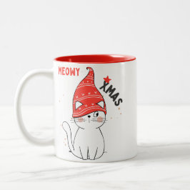 Caneca De Café Em Dois Tons Mogas de Gato Sarcástico Meowy Xmas