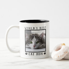 Caneca De Café Em Dois Tons Moldura de Foto de Pet com Pegadas de Gato Mãe do 