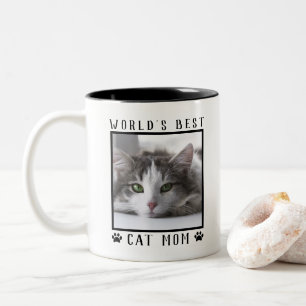 Caneca De Café Em Dois Tons Moldura de Foto de Pet com Pegadas de Gato Mãe do 