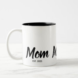Caneca De Café Em Dois Tons Mom Established Black Script Custom Year