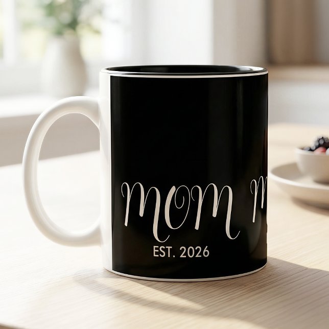 Caneca De Café Em Dois Tons Mom Established Black Script New Mom Gift  (Criador carregado)