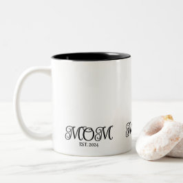 Caneca De Café Em Dois Tons Mom Established Modern Minimal Black Script