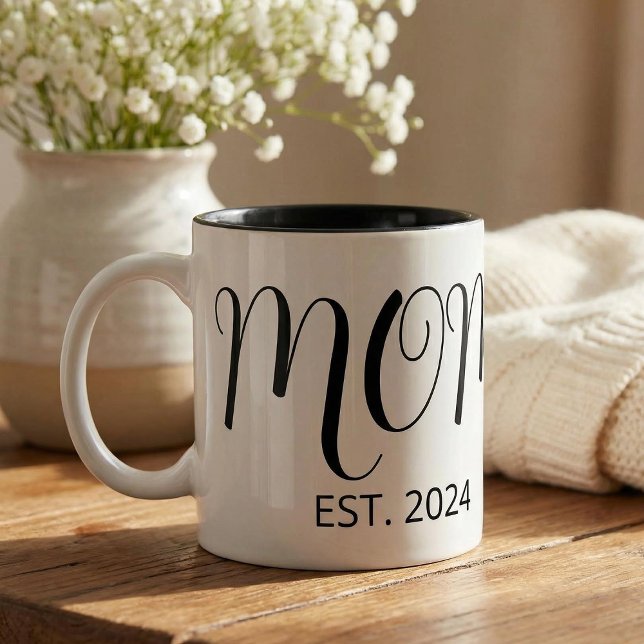 Caneca De Café Em Dois Tons Mom Established New Mom Big Script (Criador carregado)
