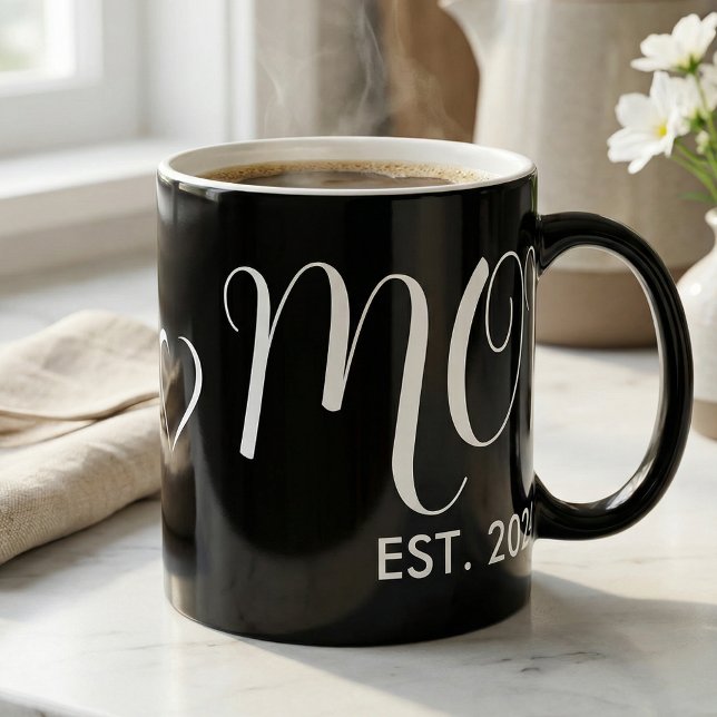 Caneca De Café Em Dois Tons Mom Established New Mom Big Script Heart (Criador carregado)