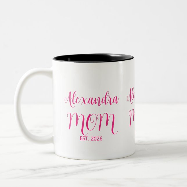 Caneca De Café Em Dois Tons Mom Established Pink Script Name  Two-Tone Coffee (Esquerda)