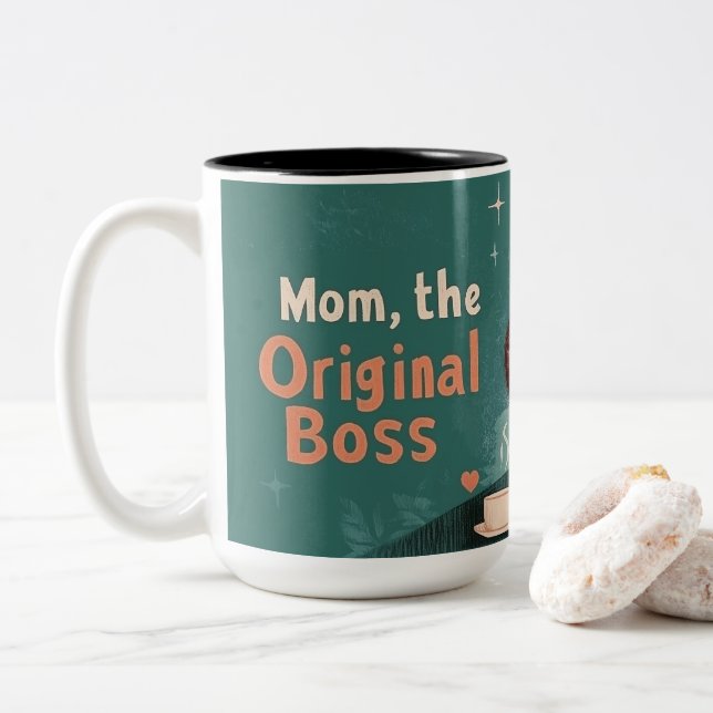 Caneca De Café Em Dois Tons Mom, the original Boss (Com Donut)