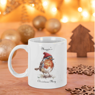Caneca De Café Em Dois Tons Momento de Café de Natal do Robin Aconchegante