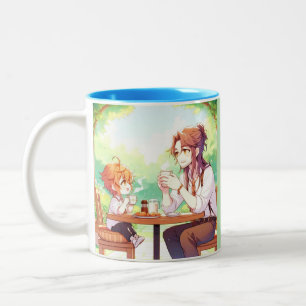 Caneca De Café Em Dois Tons Momentos da manhã - Chibi Padre e Filho Café Mug