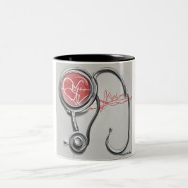 Caneca De Café Em Dois Tons Momentos de pulsação: Stethoscope e Heartbeat Mug