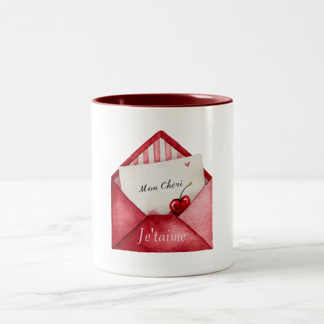 Caneca De Café Em Dois Tons Mon Cheri (meu querido) Je'taime (eu te amo) (Centro)