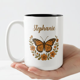 Caneca De Café Em Dois Tons Monarch Butterfly Floral Mug