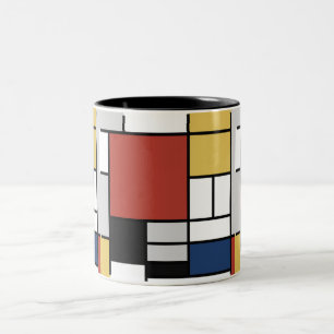 Caneca De Café Em Dois Tons Mondrian Painting Red Plane Yellow Black Cinza Blu