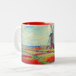 Caneca De Café Em Dois Tons Monet Tulips Windmill