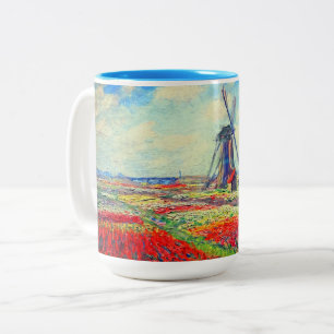 Caneca De Café Em Dois Tons Monet Tulips Windmill