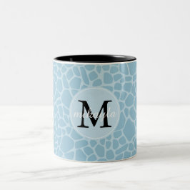 Caneca De Café Em Dois Tons Monograma azul do impressão do girafa