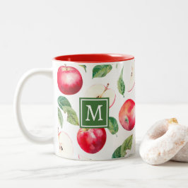 Caneca De Café Em Dois Tons Monograma Botânico de Maçãs Vermelhas