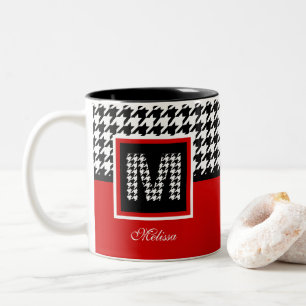 Caneca De Café Em Dois Tons Monograma & branco preto vermelho clássico de