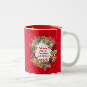 Caneca De Café Em Dois Tons Monograma CELEBRATE JESUS Natal Vermelho
