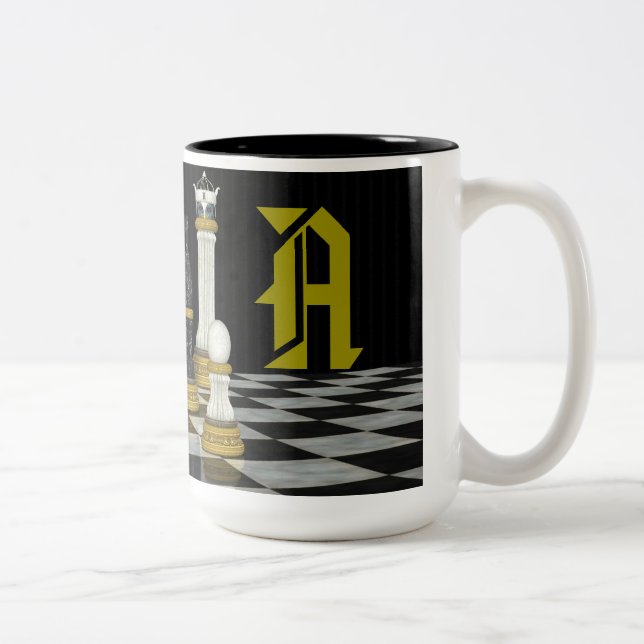 Caneca De Café Em Dois Tons Monograma Chess Player Mug (Direita)