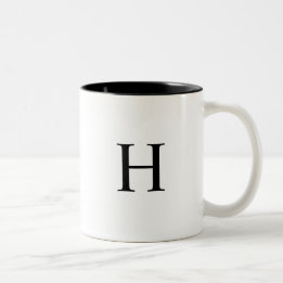 Caneca De Café Em Dois Tons Monograma Clássico Preto Elegante