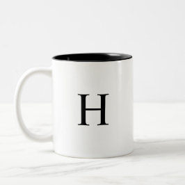 Caneca De Café Em Dois Tons Monograma Clássico Preto Elegante
