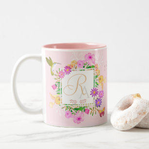 Caneca De Café Em Dois Tons Monograma Cor-de-Rosa Floral