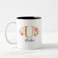 Monograma cor-de-rosa - Letra inicial floral U