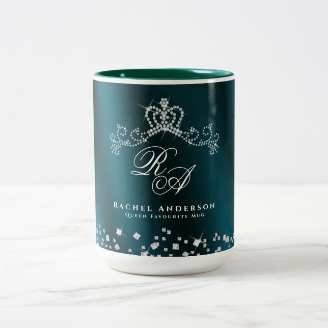Caneca De Café Em Dois Tons Monograma Coroa com Brilho Verde (Centro)