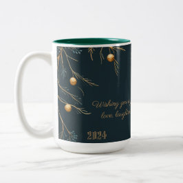 Caneca De Café Em Dois Tons Monograma da família de natal Elegante com mensage