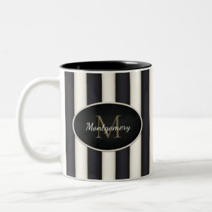 Caneca De Café Em Dois Tons Monograma de Bronze em Black & Antique Strips Bron