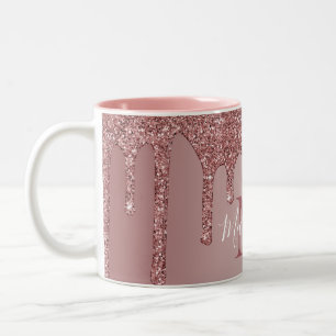 Caneca De Café Em Dois Tons Monograma de Coleta Luminosa Dourada com rosa